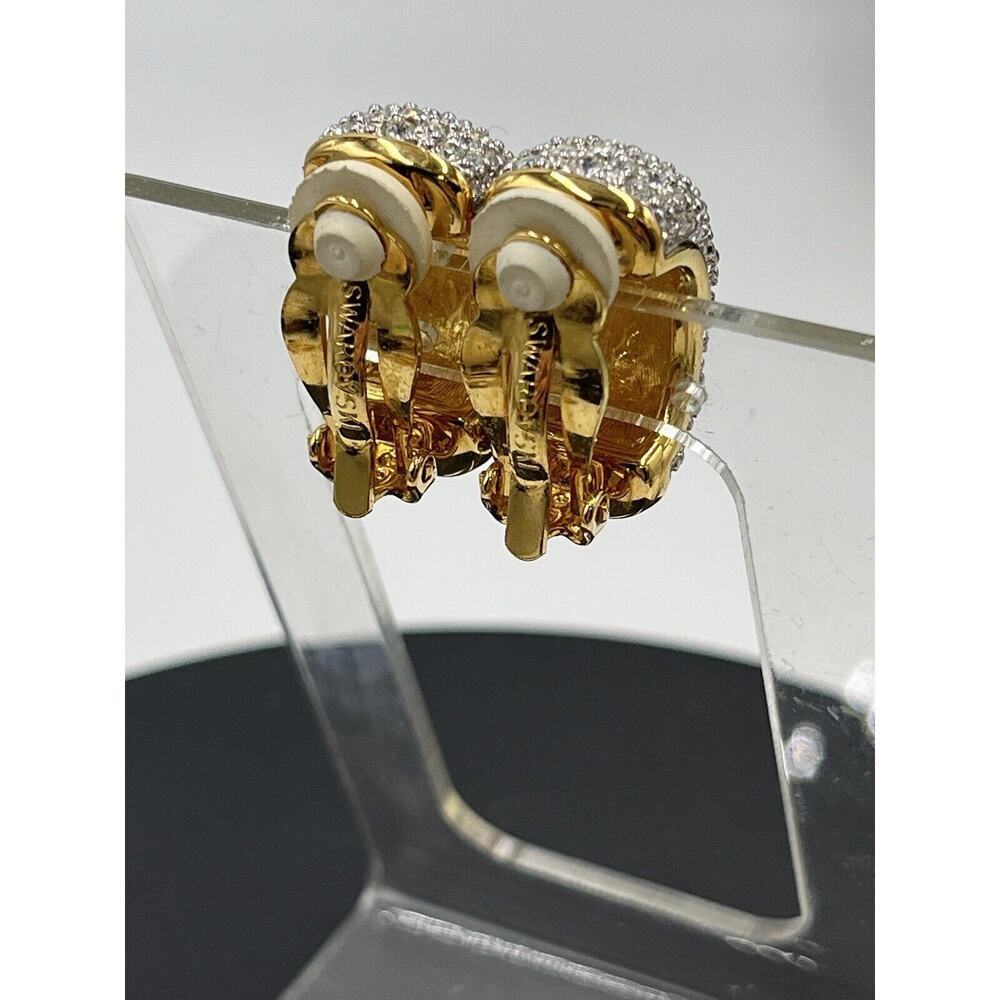Swarovski Vintage Swan Signed Pave Crystal Rhinestone Clip Ons‎ Hoop Earrings - Picture 7 of 16